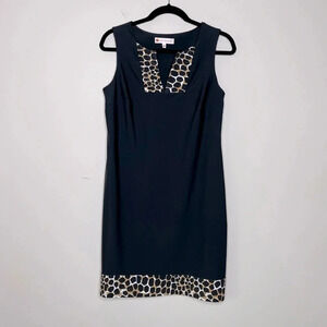 JUDE CONNALLY CARISSA PONTE SHIFT DRESS IN BLACK ANIMAL PRINT BORDER